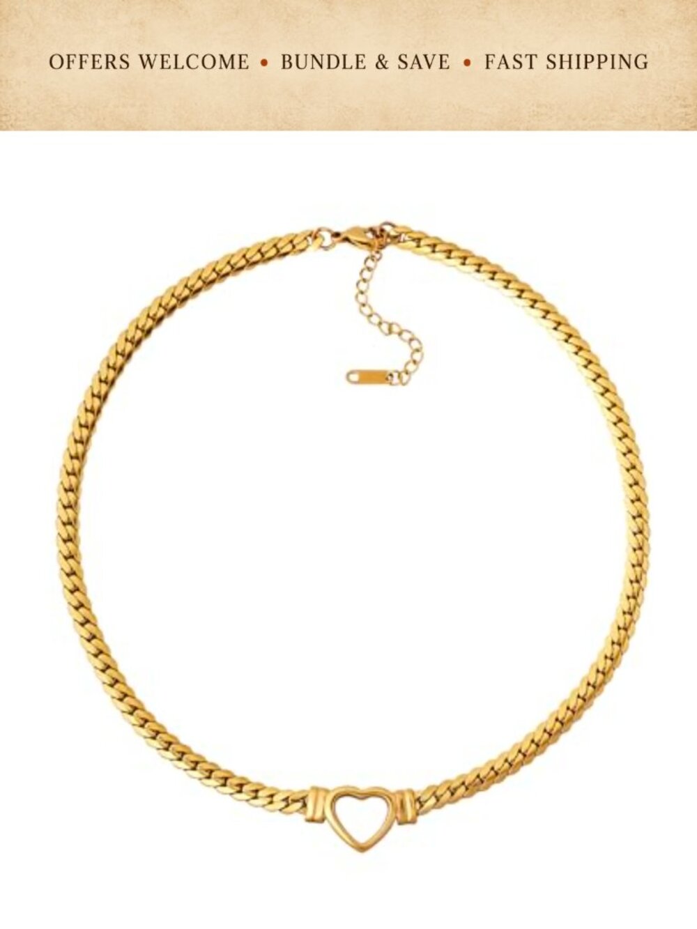 Gold-tone Chunky Chain Heart Choker Necklace Y2K Grunge Emo Punk